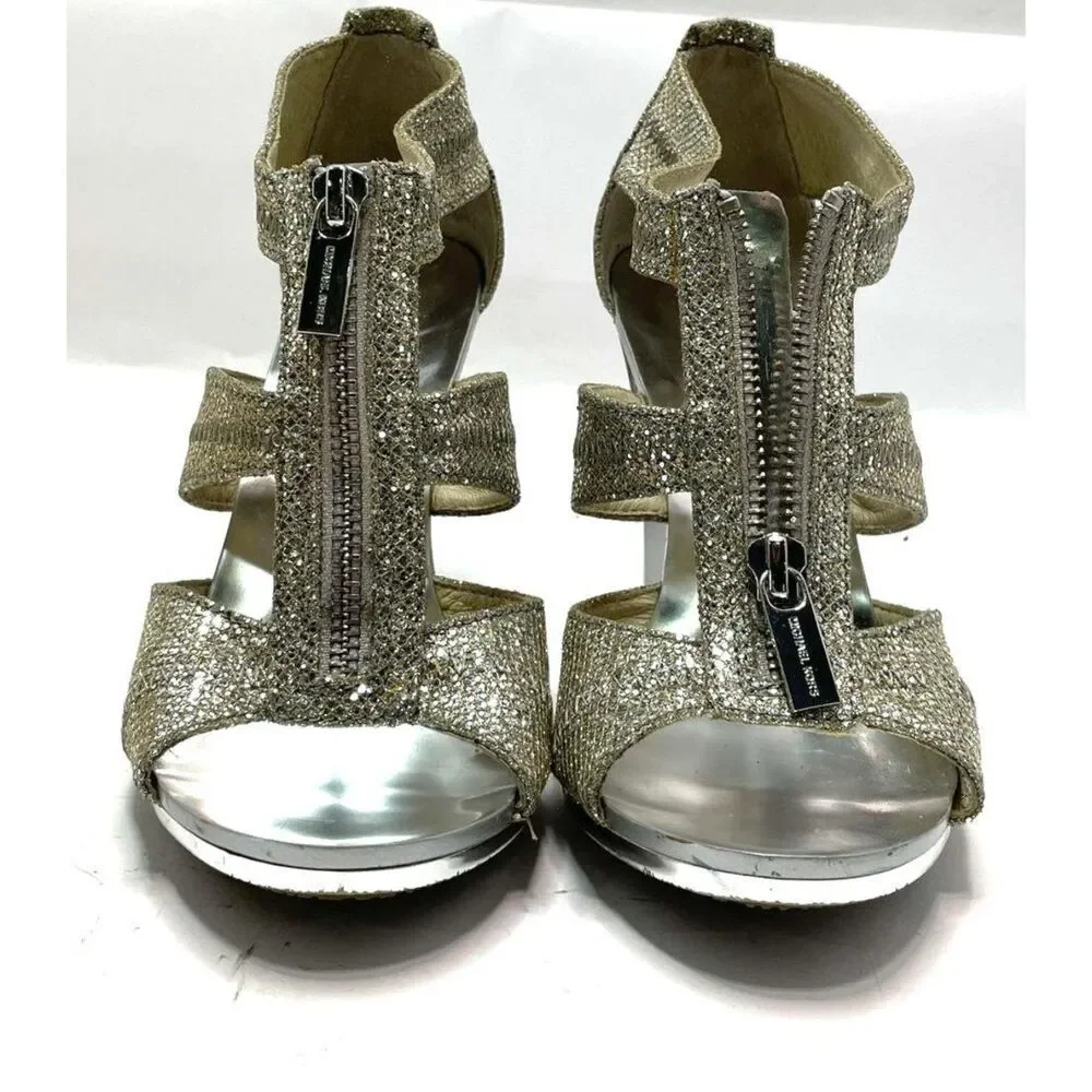 Michael Kors Silver Berkley T-Strap Sandals Size 6.5M